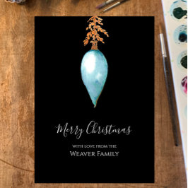 Unieke Eenvoudige Blauwe Waterverf Kerstbal Feestdagenkaart