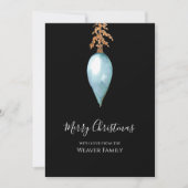 Unieke Eenvoudige Blauwe Waterverf Kerstbal Feestdagenkaart (Voorkant)