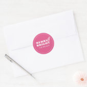 Unieke Eenvoudige Roze Merry & Bright Lettertype Ronde Sticker (Envelop)