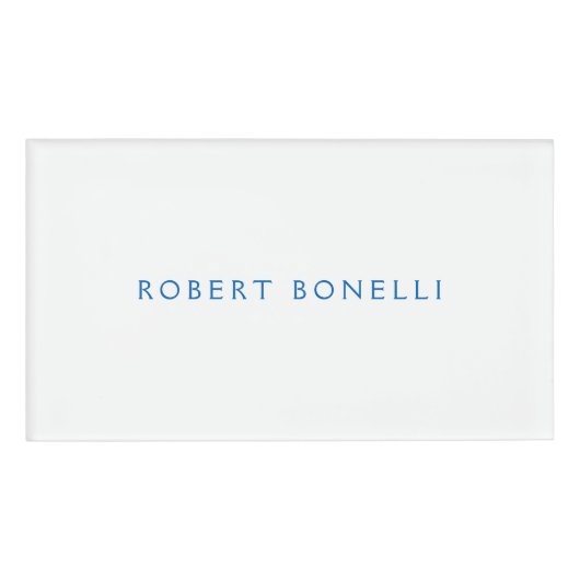 Unieke effen wit blauw minimalistisch modern naambadge (Voorkant)