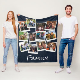 Unieke Eigen familiefoto Lijst Collage Navy Blue Fleece Deken