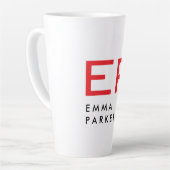 Unieke Eigen Naam Zwart Wit Trendy Rood Monogram Latte Mok (Linkerhoek)