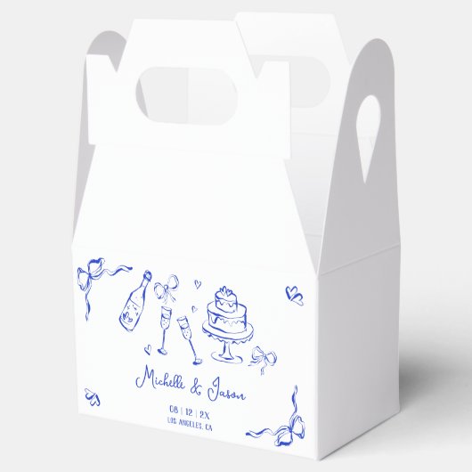 Unieke eigenzinnige hand getekend blauw Frans boog Bedankdoosjes (Geopend)