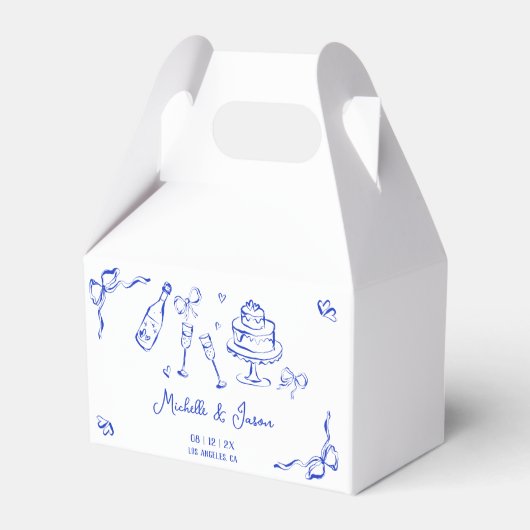 Unieke eigenzinnige hand getekend blauw Frans boog Bedankdoosjes (Voorkant Zijde)