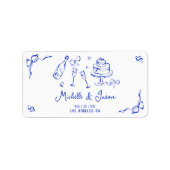 Unieke eigenzinnige hand getekend blauw Frans boog Etiket (Voorkant)