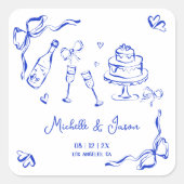 Unieke eigenzinnige hand getekend blauw Frans boog Vierkante Sticker (Voorkant)