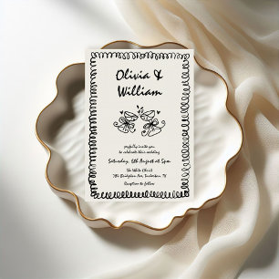 Unieke eigenzinnige hand getrokken retro bruiloft kaart