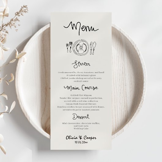 Unieke eigenzinnige hand getrokken retro bruiloft menu