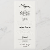 Unieke eigenzinnige hand getrokken retro bruiloft menu (Voorkant)