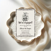 Unieke eigenzinnige hand getrokken retro verloving kaart