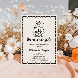 Unieke eigenzinnige hand getrokken retro verloving kaart