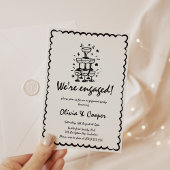 Unieke eigenzinnige hand getrokken retro verloving kaart