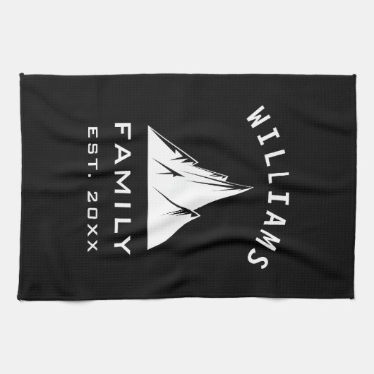 Unieke Elegant Mountain Familienaam Black White Theedoek (Horizontaal)