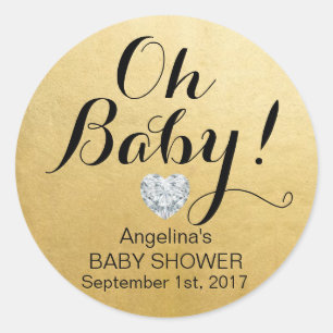 Unieke Elegant OH BABY! Faux Gold Foil Baby shower Ronde Sticker
