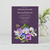 Unieke Elegante Aquarel Pansy Bruiloft Kaart (Staand voorkant)