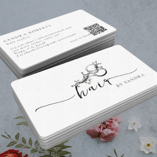 Unieke Elegante Bloemenschaar Logo QR-code Visitekaartje