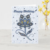 Unieke Elegante Custom Floral Paisley Blue Verjaar Kaart (Gele Bloem)