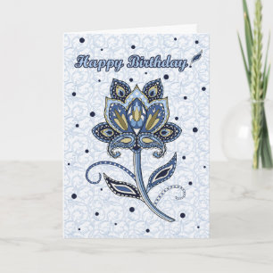 Unieke Elegante Custom Floral Paisley Blue Verjaar Kaart