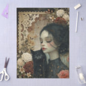 Unieke Elegante Meisje & Zwarte Kat Bloementuin Tissuepapier (Craft)