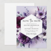 Unieke Elegante Paarse Bloemen Huwelijk Save The Date (Voorkant / Achterkant)