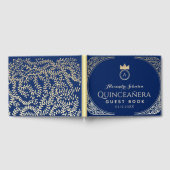 Unieke Elegante Quinceanera Royal Blue Gold Floral Gastenboek (Volledig)