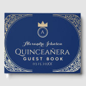 Unieke Elegante Quinceanera Royal Blue Gold Floral Gastenboek (Voorkant)