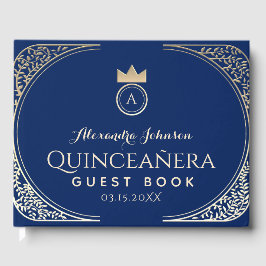 Unieke Elegante Quinceanera Royal Blue Gold Floral Gastenboek