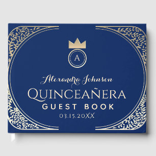 Unieke Elegante Quinceanera Royal Blue Gold Floral Gastenboek