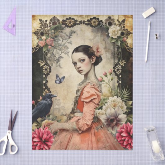 Unieke Elegante Victoriaans Gothic Meisje Bloement Tissuepapier (Craft)