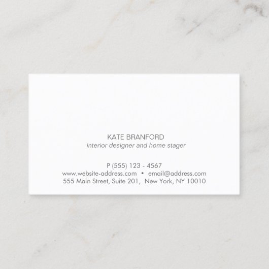 Unieke elegante zilverbladeren op witte marmer visitekaartje (Achterkant)