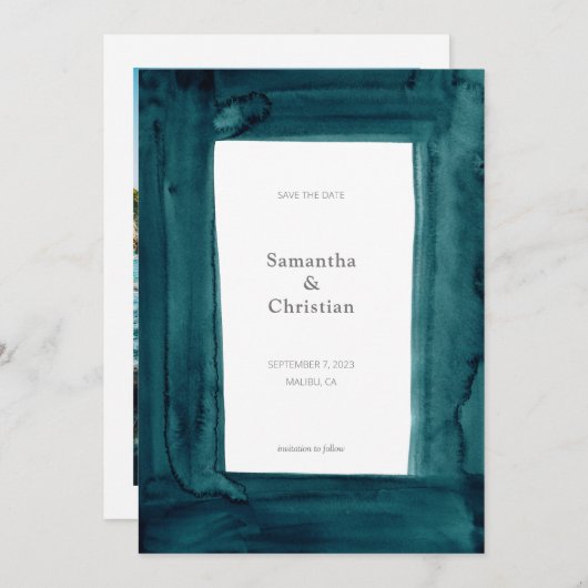 Unieke Emerald Waterverf Foto Opslaan datum Kaart (Voorkant / Achterkant)