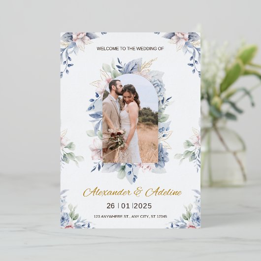 Unieke en eenvoudige huwelijksuitnodiging folie uitnodiging (Staand Voorkant)