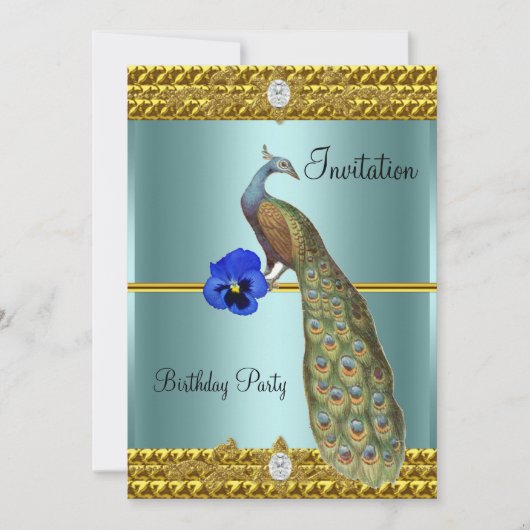 Unieke en Elegante Gouden Pauw Uitnodiging (Voorkant)