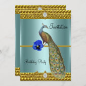 Unieke en Elegante Gouden Pauw Uitnodiging (Voorkant / Achterkant)