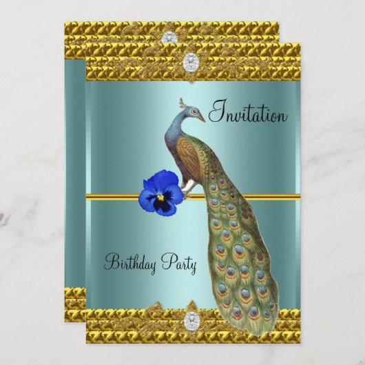 Unieke en Elegante Gouden Pauw Uitnodiging (Voorkant / Achterkant)