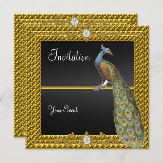 Unieke en elegante zwarte gouduitnodiging kaart (Voorkant / Achterkant)