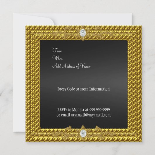 Unieke en elegante zwarte gouduitnodiging kaart (Achterkant)