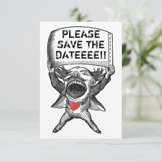 Unieke en grappige save the date kaart (Staand voorkant)