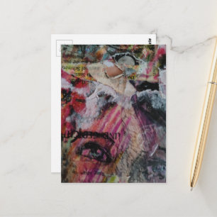 Unieke en kleurrijke abstracte gezicht mixed media briefkaart