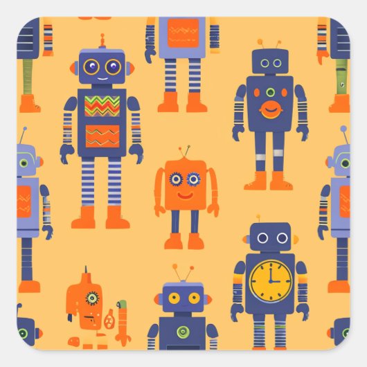 Unieke en leuke robots vierkante sticker (Voorkant)