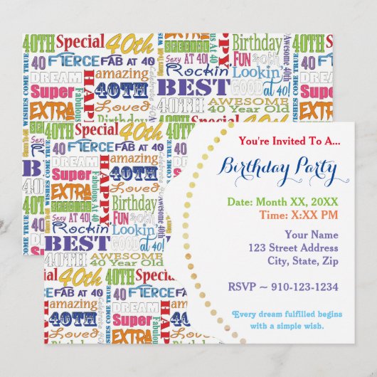 Unieke en speciale 40ste verjaardagsfeestgeschenke kaart (Voorkant / Achterkant)