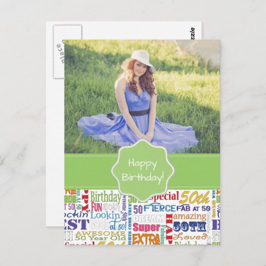 Unieke en speciale 50e verjaardag feestartikelen briefkaart (Voorkant / Achterkant)