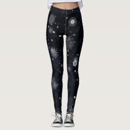 Unieke en winterse sneeuwvlokken op zwart leggings