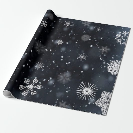 Unieke en Wintry Snowflakes op zwart Cadeaupapier (Uitgerold)