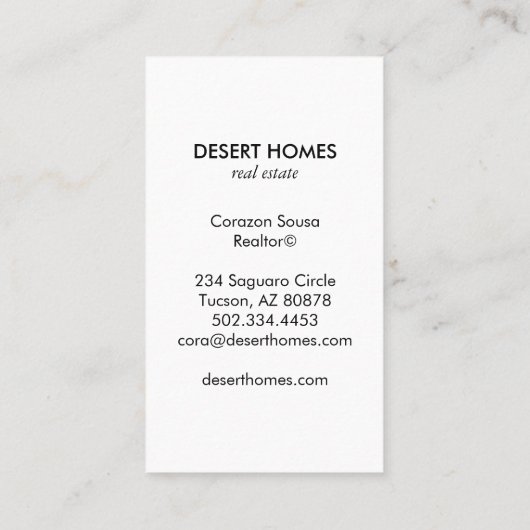 Unieke Estate Agent Cactus Bloom Desert Foto Visitekaartje (Achterkant)