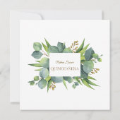 Unieke Eucalyptus Foliage Gold Quinceañera Save The Date (Achterkant)