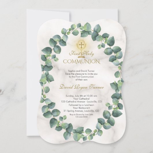 Unieke Eucalyptus Krans Gouden Kruis Heilige Commu Kaart (Voorkant)