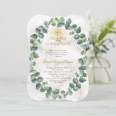 Unieke Eucalyptus Krans Gouden Kruis Heilige Commu Kaart (Staand voorkant)