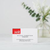 Unieke exclusieve monogram rode witte moderne visitekaartje (Staand voorkant)