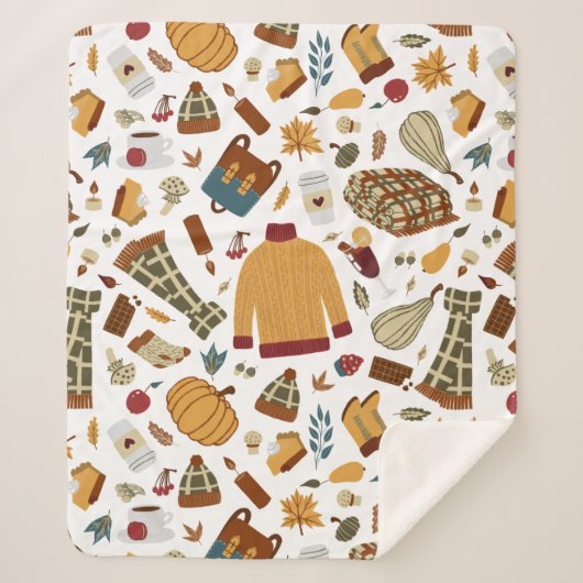 Unieke "Fall Leaves Harvest Autumn Pumpkins" Sherpa Deken (Voorkant)